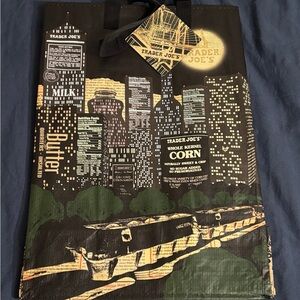 Trader Joe's Black and Green Cityscape Tote Bag